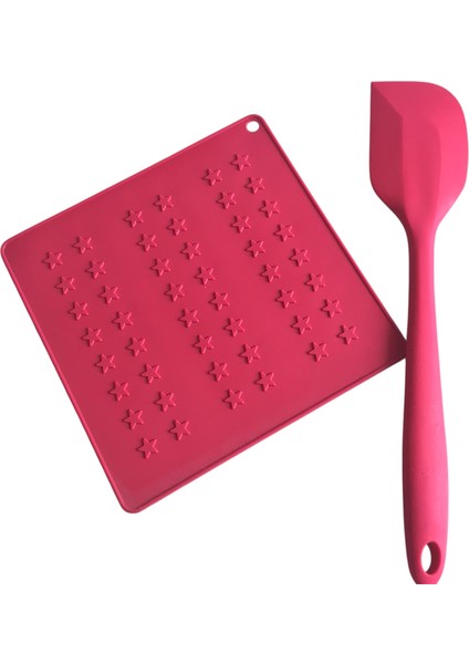 Bybirgül Slilikon Yıldız Kırmızı Nihale 17X17 cm Airfyer Pişirme Matı + SPATULA(1ADET)