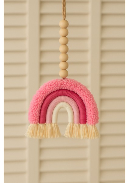 El Yapımı Makrome Gökkuşağı Süsü, Bebek Odası ve Duvar Dekoru, 20X8 cm