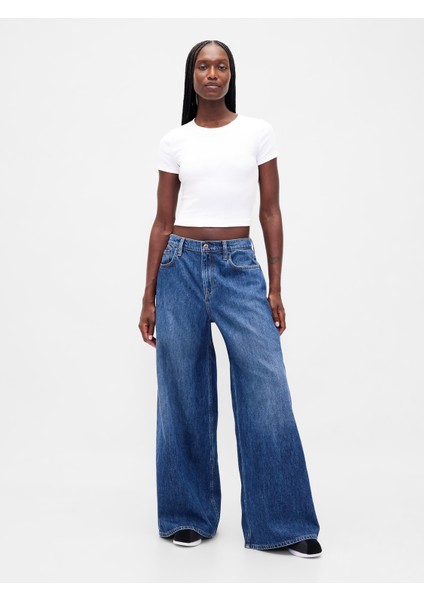 Kadın Mavi Düşük Bel Extra Baggy Jean Pantolon