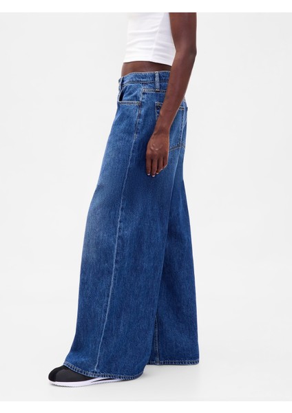 Kadın Mavi Düşük Bel Extra Baggy Jean Pantolon