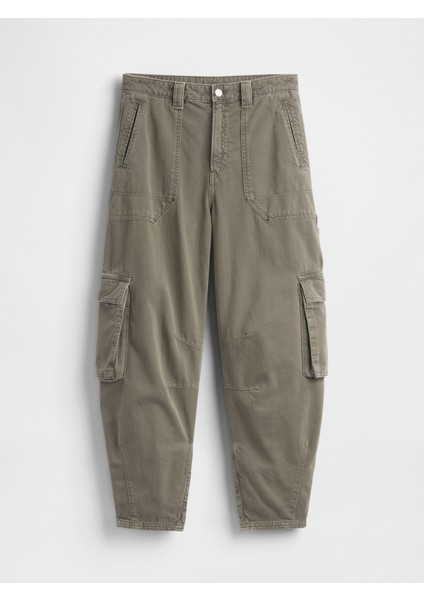 Kadın Yeşil Mid Rise Barrel Kargo Pantolon fiyatları