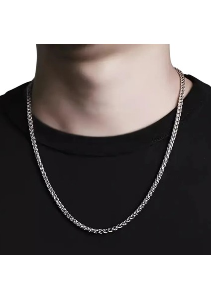 Çelik Kolye Burgu Zincir Model 0.5 mm Kalınlık 55 cm Uzunluk Gümüş Silver