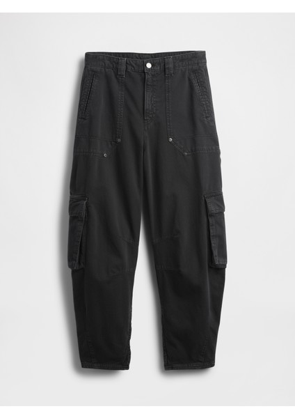 Kadın Siyah Mid Rise Barrel Kargo Pantolon fiyatları