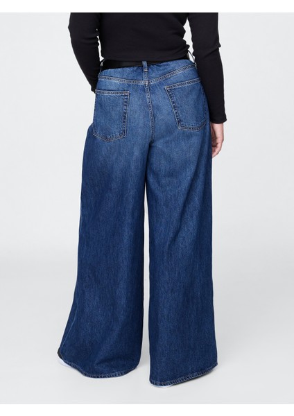 Kadın Mavi Düşük Bel Extra Baggy Jean Pantolon fırsatları