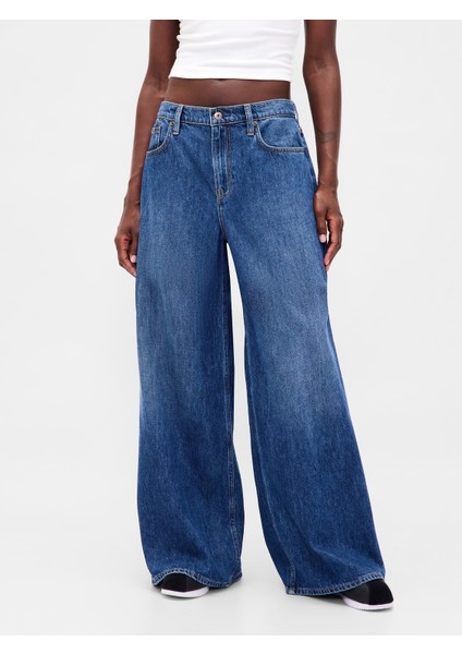 Kadın Mavi Düşük Bel Extra Baggy Jean Pantolon
