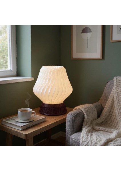 Tera El Yapımı Abajur – Reçine Taban, Beyaz Özel Tasarım Şapka | Modern Retro Stil fiyatları