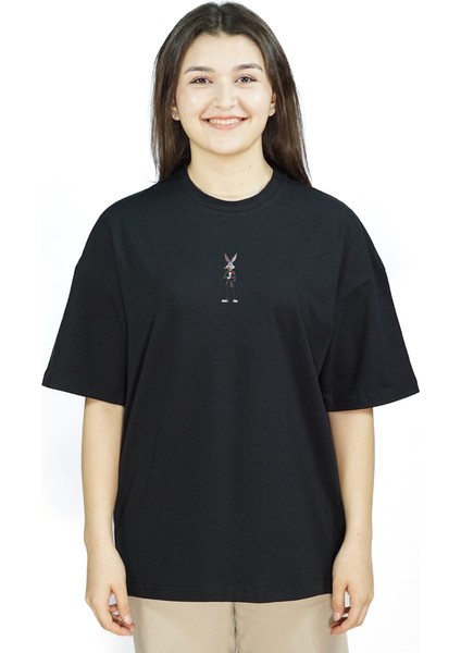 Godbunny | Siyah Renk Baskılı Kadın T-Shirt | Oversize fiyatları