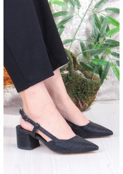 110-425 Saten Simli Arkası Açık Klasik Topuklu Kadın Ayakkabı