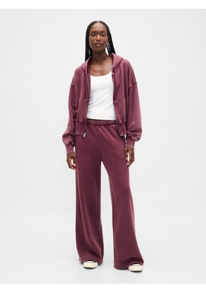 Kadın Bordo Vintagesoft Baggy Wide-Leg Pantolon