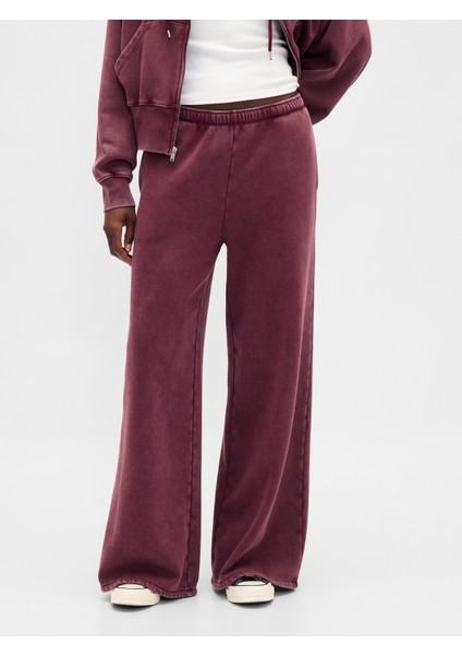 Kadın Bordo Vintagesoft Baggy Wide-Leg Pantolon