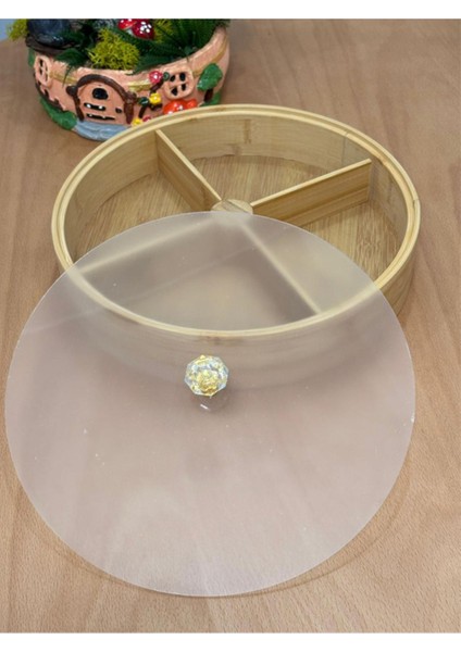 Sarı Renkli 4 Bölmeli Dönebilen Kahvaltılık ve Çerezlik Akrilik Kapaklı 25 cm fiyatları