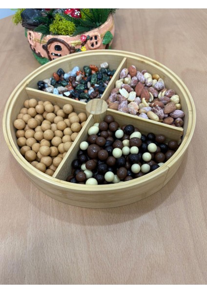 Sarı Renkli 4 Bölmeli Dönebilen Kahvaltılık ve Çerezlik Akrilik Kapaklı 25 cm modelleri