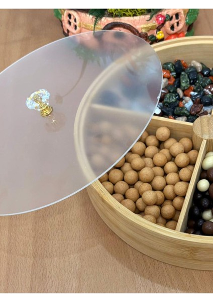 Sarı Renkli 4 Bölmeli Dönebilen Kahvaltılık ve Çerezlik Akrilik Kapaklı 25 cm fırsatları