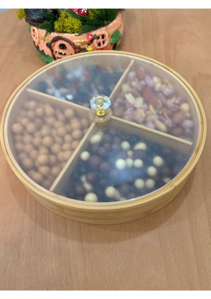 Sarı Renkli 4 Bölmeli Dönebilen Kahvaltılık ve Çerezlik Akrilik Kapaklı 25 cm indirimleri