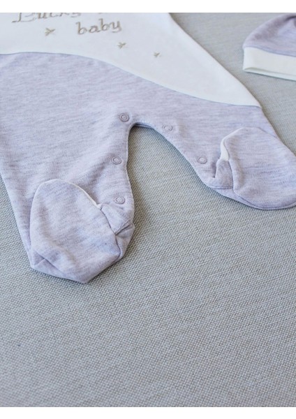 0-3 3-6 Ay Lucky Baby Nakışlı Es Çizgi Boy Şapkalı Erkek Bebek Tulumu Kahvemelanj modelleri