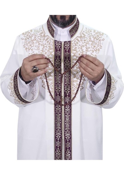 Nakışlı Imam Cübbesi, Krem Bej, Şık ve Zarif Tasarım