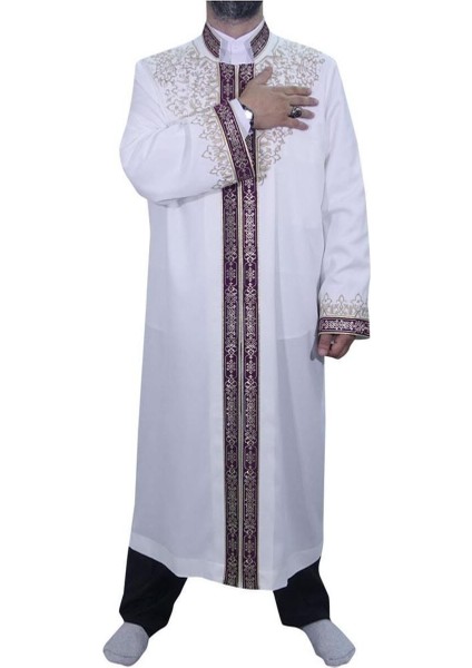 Nakışlı Imam Cübbesi, Krem Bej, Şık ve Zarif Tasarım modelleri