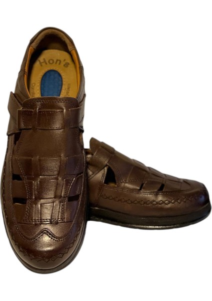 Erkek Hakiki Deri Sandalet – Ortopedik Jel Tabanlı, Iç Dış Deri, Polirüretan Taban, Cırtlı, Rahat Yazlık Günlük Ayakkabı