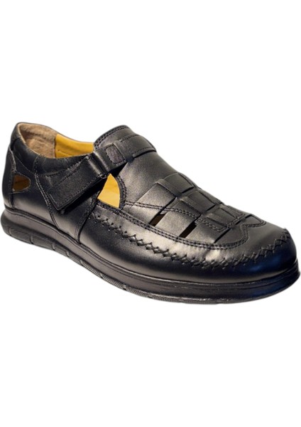 Erkek Hakiki Deri Sandalet – Ortopedik Jel Tabanlı, Iç Dış Deri, Polirüretan Taban, Cırtlı, Rahat Yazlık Günlük Ayakkabı