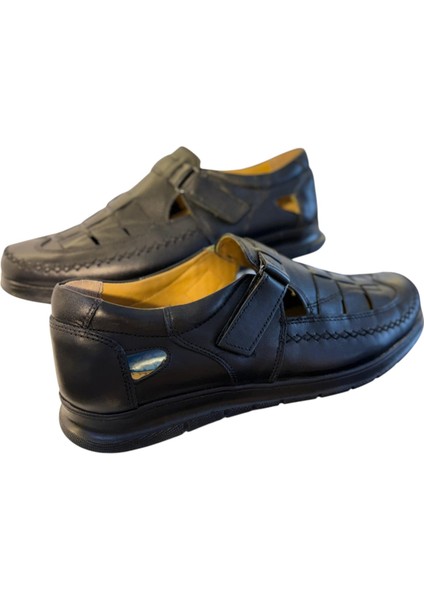 Erkek Hakiki Deri Sandalet – Ortopedik Jel Tabanlı, Iç Dış Deri, Polirüretan Taban, Cırtlı, Rahat Yazlık Günlük Ayakkabı fiyatları
