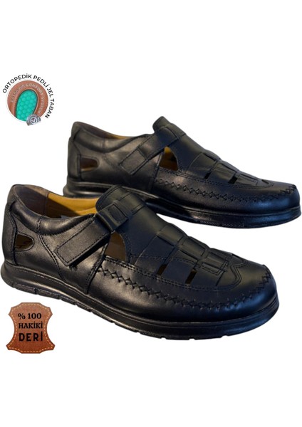 Erkek Hakiki Deri Sandalet – Ortopedik Jel Tabanlı, Iç Dış Deri, Polirüretan Taban, Cırtlı, Rahat Yazlık Günlük Ayakkabı modelleri