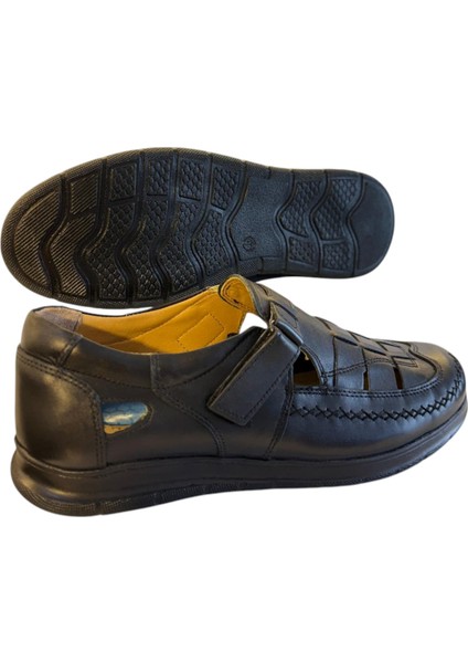 Erkek Hakiki Deri Sandalet – Ortopedik Jel Tabanlı, Iç Dış Deri, Polirüretan Taban, Cırtlı, Rahat Yazlık Günlük Ayakkabı fırsatları