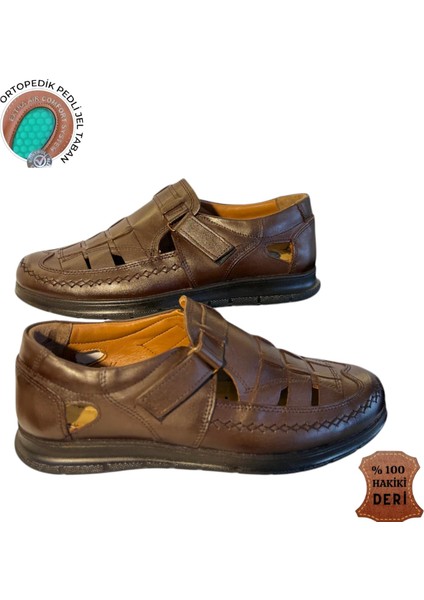 Erkek Hakiki Deri Sandalet – Ortopedik Jel Tabanlı, Iç Dış Deri, Polirüretan Taban, Cırtlı, Rahat Yazlık Günlük Ayakkabı modelleri