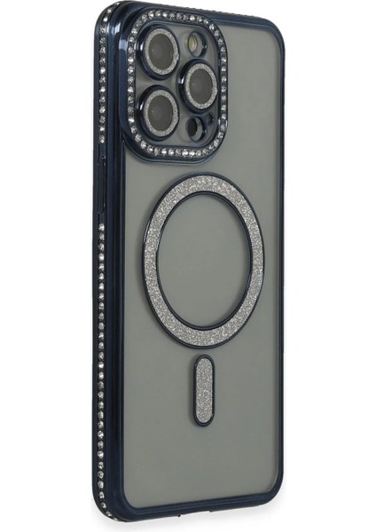 iPhone 15 Pro Kılıf Joke Simli Magneticsafe Kılıf - Lacivert