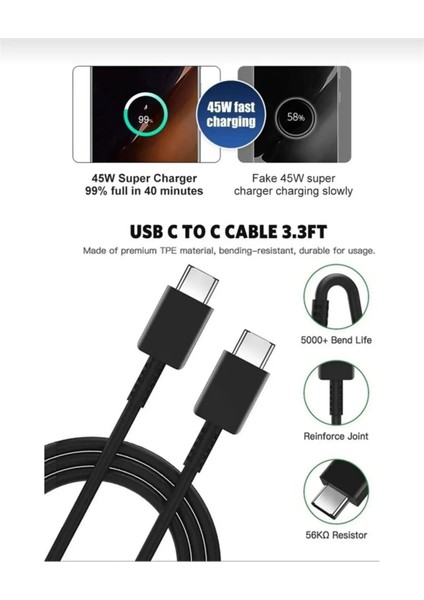 Samsung Uyumlu Galaxy S22 Ultra - S23 Ultra - S24 - S24 Ultra 45W Type-C Süper Hızlı Şarj Cihazı fırsatları