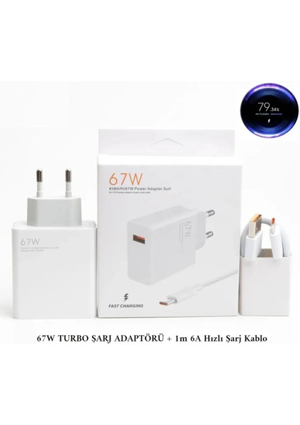 67W Turbo Şarj Cihazı Aleti 6A Kablo/adaptör Seti Type C USB Xiaomi Redmi Samsung Uyumlu Duvar Tipi