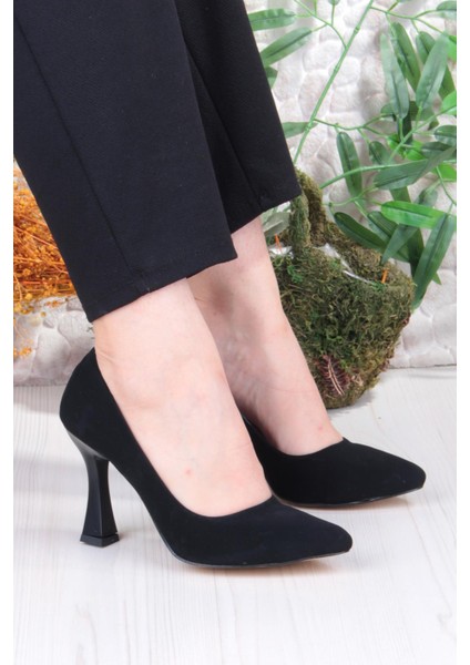 35707 Düz Sade Nubuk Rahat Şık Stiletto Yüksek Topuklu Kadın Ayakkabı
