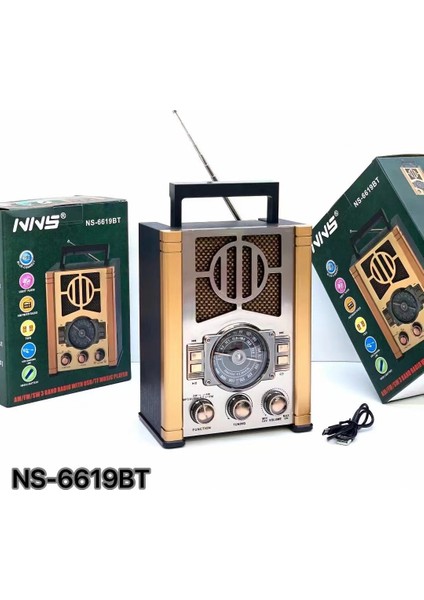 Nns Taşınabilir Nostaljik Fm Radyo Bluetooth + Tf Kart + Usb Destekli Ahşap Kasa Radyo