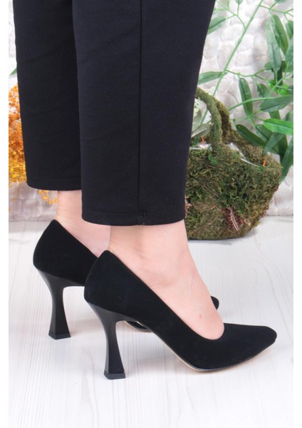 35707 Düz Sade Nubuk Rahat Şık Stiletto Yüksek Topuklu Kadın Ayakkabı fırsatları