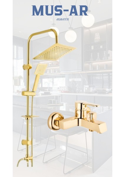 Gold Kare Duş Robotu Kare Banyo Bataryası 2'li Set