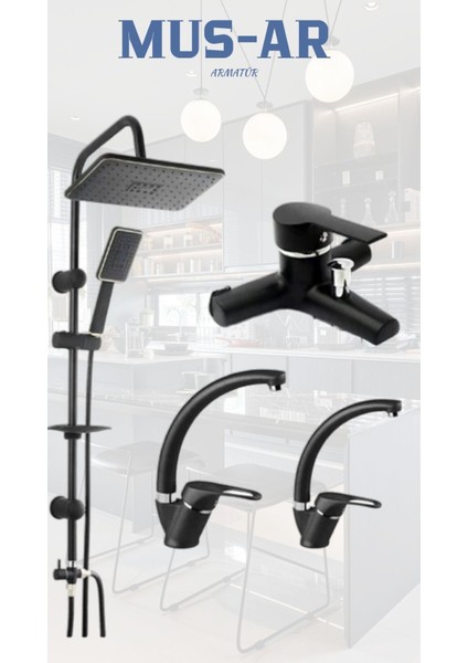 Siyah Robot - Lavabo - Eviye - Banyo Bataryası 4'lü Set