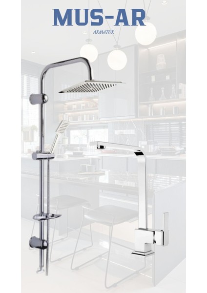 Krom Dubai Duş Robotu - Krom Kare Lavabo Bataryası
