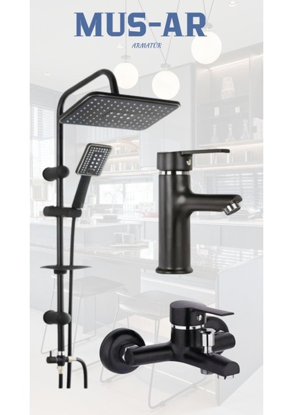 Siyah Duş Robotu- Eviye Bataryası-Banyo Bataryası Set