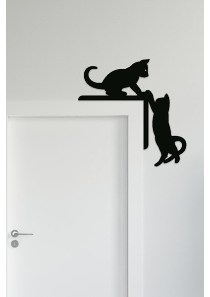 Kedi Kapı Pervaz Süsü, Duvar Dekoru, Sağ Köşe, Siyah Şık Tasarım