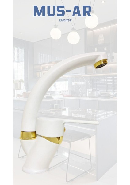 Beyaz Gold Çift Su Girişli Lavabo Bataryası