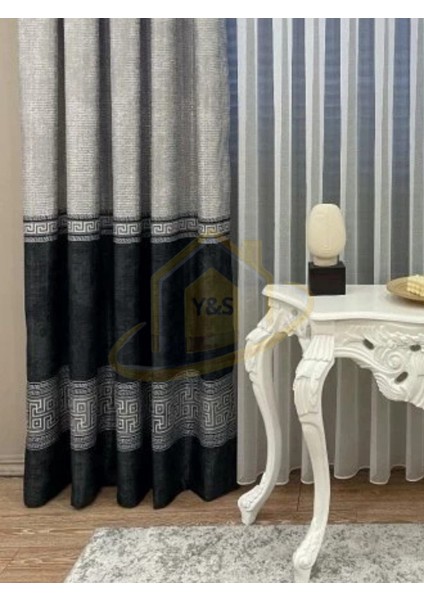 Glaris Betina Keten Zemin Bordür Desen Modern Yüksek Kaliteli Fon Perde 1/3 Sık Pile - Tek Kanat fiyatları