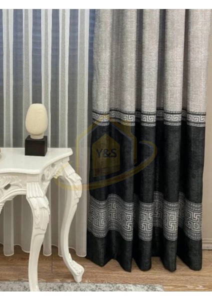 Glaris Betina Keten Zemin Bordür Desen Modern Yüksek Kaliteli Fon Perde 1/3 Sık Pile - Tek Kanat fırsatları