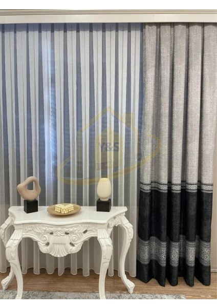 Glaris Betina Keten Zemin Bordür Desen Modern Yüksek Kaliteli Fon Perde 1/3 Sık Pile - Tek Kanat indirimleri