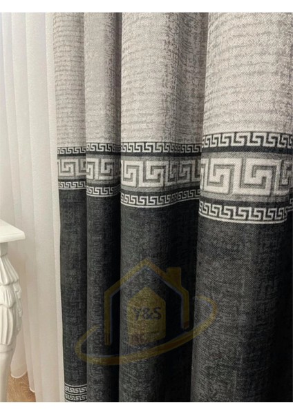 Glaris Betina Keten Zemin Bordür Desen Modern Yüksek Kaliteli Fon Perde 1/3 Sık Pile - Tek Kanat