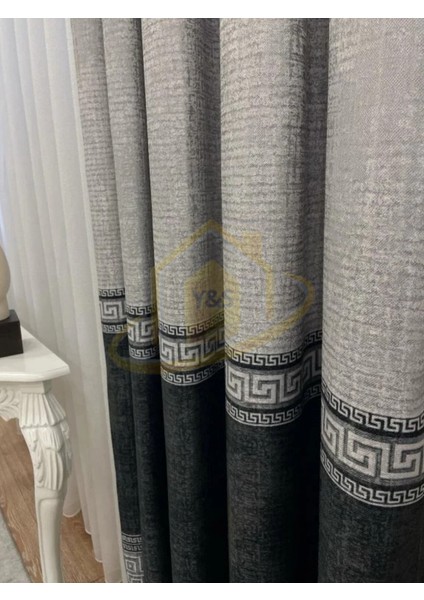 Glaris Betina Keten Zemin Bordür Desen Modern Yüksek Kaliteli Fon Perde 1/3 Sık Pile - Tek Kanat