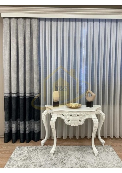 Glaris Betina Keten Zemin Bordür Desen Modern Yüksek Kaliteli Fon Perde 1/3 Sık Pile - Tek Kanat modelleri