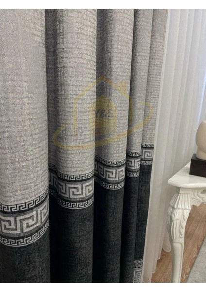 Glaris Betina Keten Zemin Bordür Desen Modern Yüksek Kaliteli Fon Perde 1/3 Sık Pile - Tek Kanat