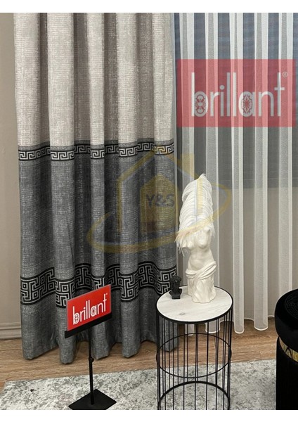 Glaris Betina Keten Zemin Bordür Desen Modern Yüksek Kaliteli Fon Perde 1/3 Sık Pile - Tek Kanat fiyatları