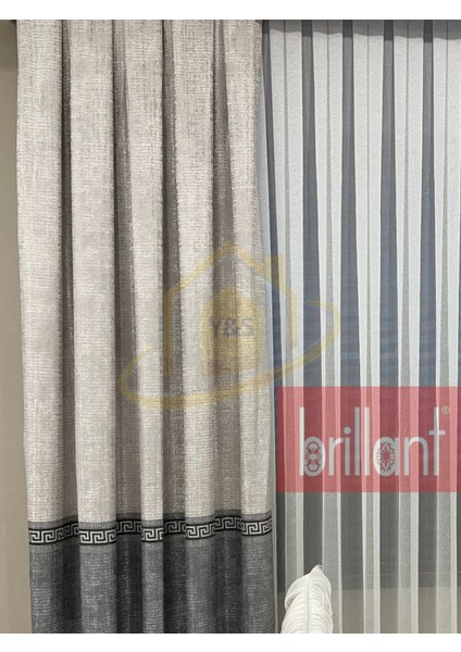 Glaris Betina Keten Zemin Bordür Desen Modern Yüksek Kaliteli Fon Perde 1/3 Sık Pile - Tek Kanat modelleri