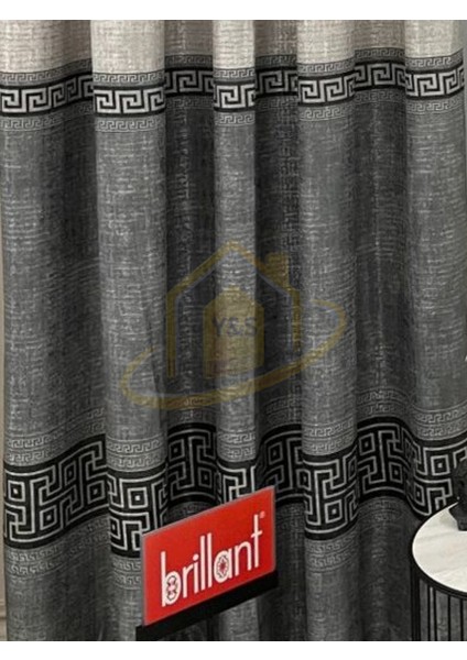 Glaris Betina Keten Zemin Bordür Desen Modern Yüksek Kaliteli Fon Perde 1/3 Sık Pile - Tek Kanat fırsatları