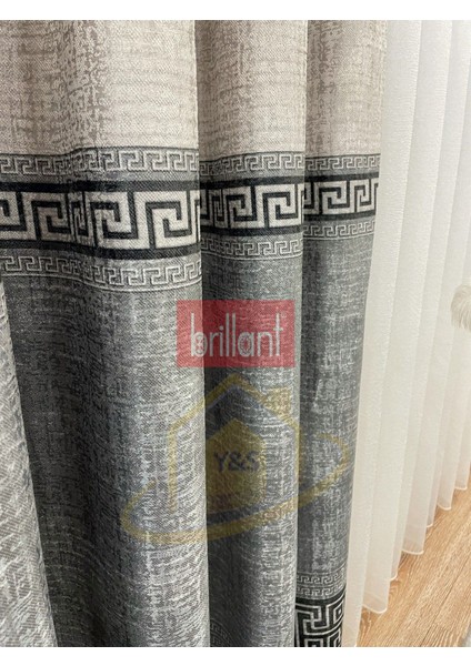 Glaris Betina Keten Zemin Bordür Desen Modern Yüksek Kaliteli Fon Perde 1/3 Sık Pile - Tek Kanat indirimleri